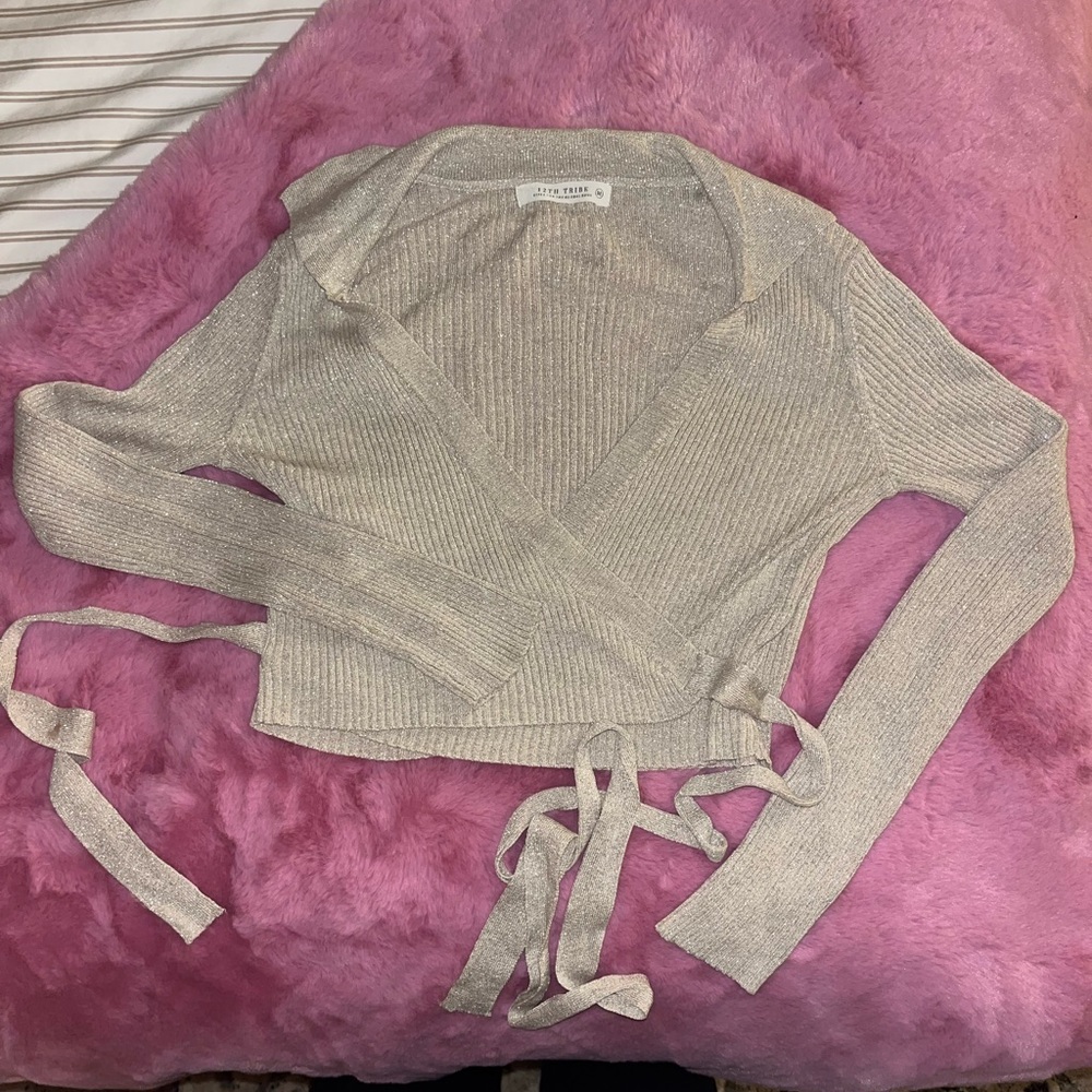 12th Tribe Silver V-Neck Wrap Sweater